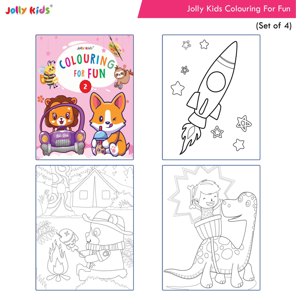 Jolly Kids Colouring for Fun Books A| Set of 4| Each Book 64 Images|Colouring & Painting Books for Kids|Ages 3-8 Year | Grocsy