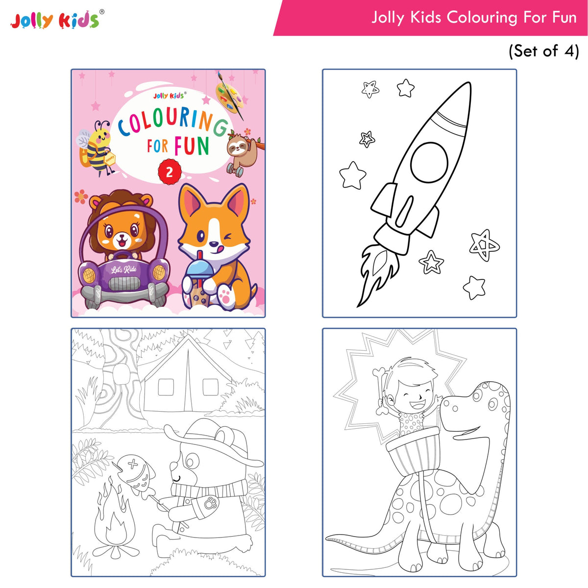 Jolly Kids Colouring for Fun Books A| Set of 4| Each Book 64 Images|Colouring & Painting Books for Kids|Ages 3-8 Year | Grocsy