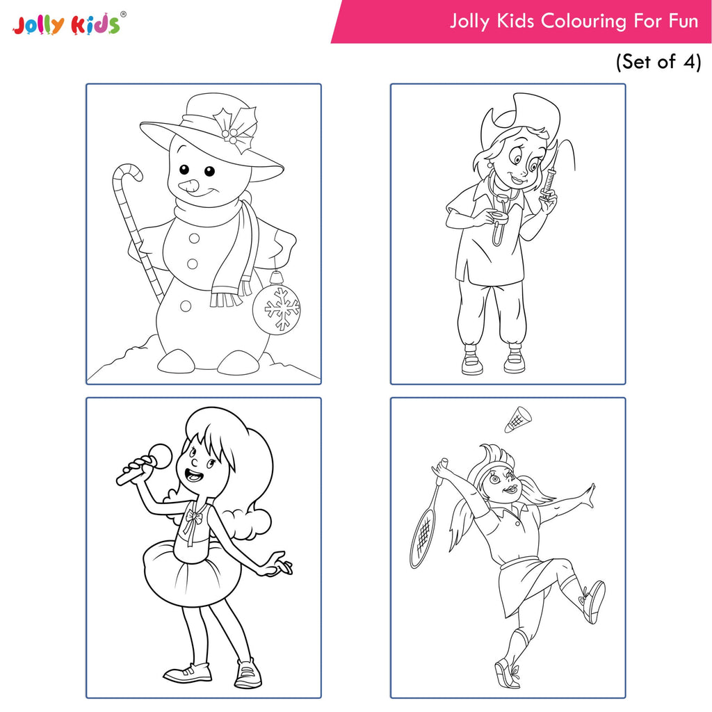 Jolly Kids Colouring for Fun Books A| Set of 4| Each Book 64 Images|Colouring & Painting Books for Kids|Ages 3-8 Year | Grocsy