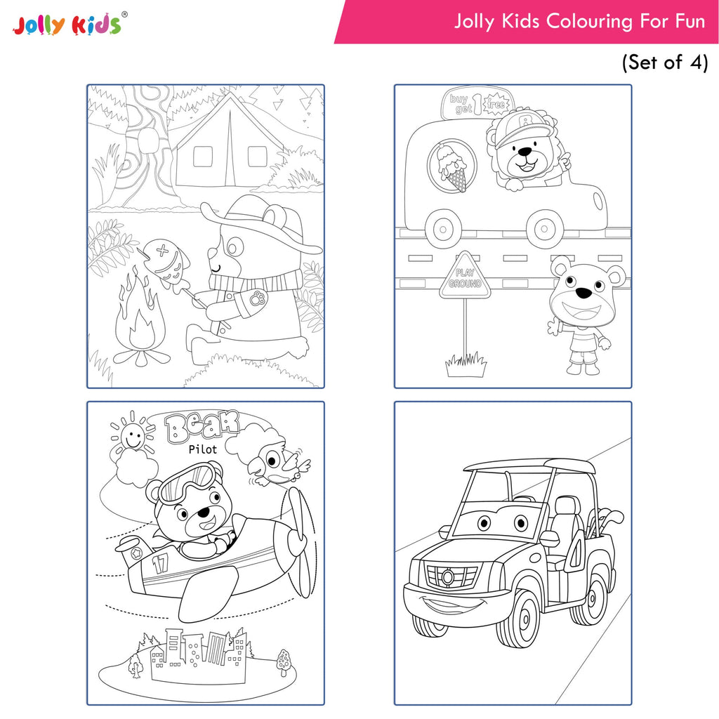Jolly Kids Colouring for Fun Books A| Set of 4| Each Book 64 Images|Colouring & Painting Books for Kids|Ages 3-8 Year | Grocsy