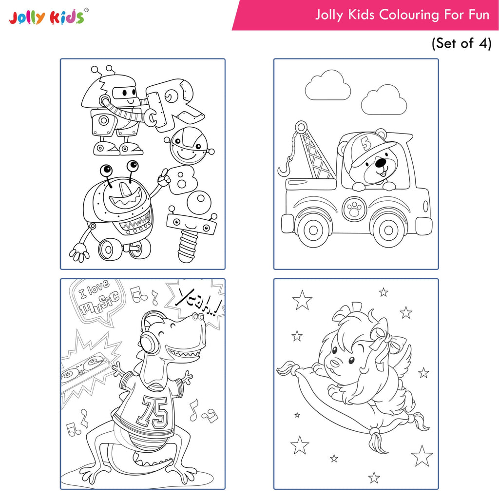 Jolly Kids Colouring for Fun Books A| Set of 4| Each Book 64 Images|Colouring & Painting Books for Kids|Ages 3-8 Year | Grocsy