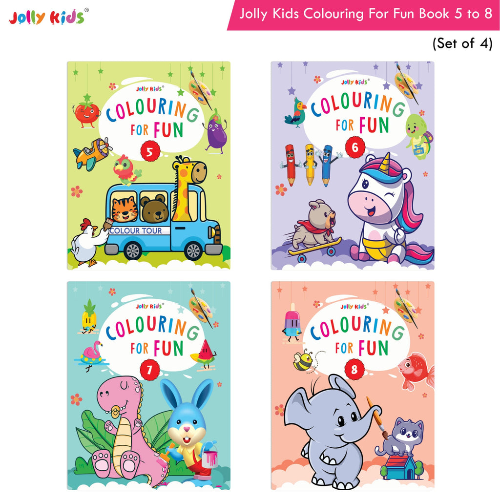 Jolly Kids Colouring for Fun Books B| Set of 4| Each Book 64 Images|Colouring & Painting Books for Kids|Ages 3-8 Year | Grocsy