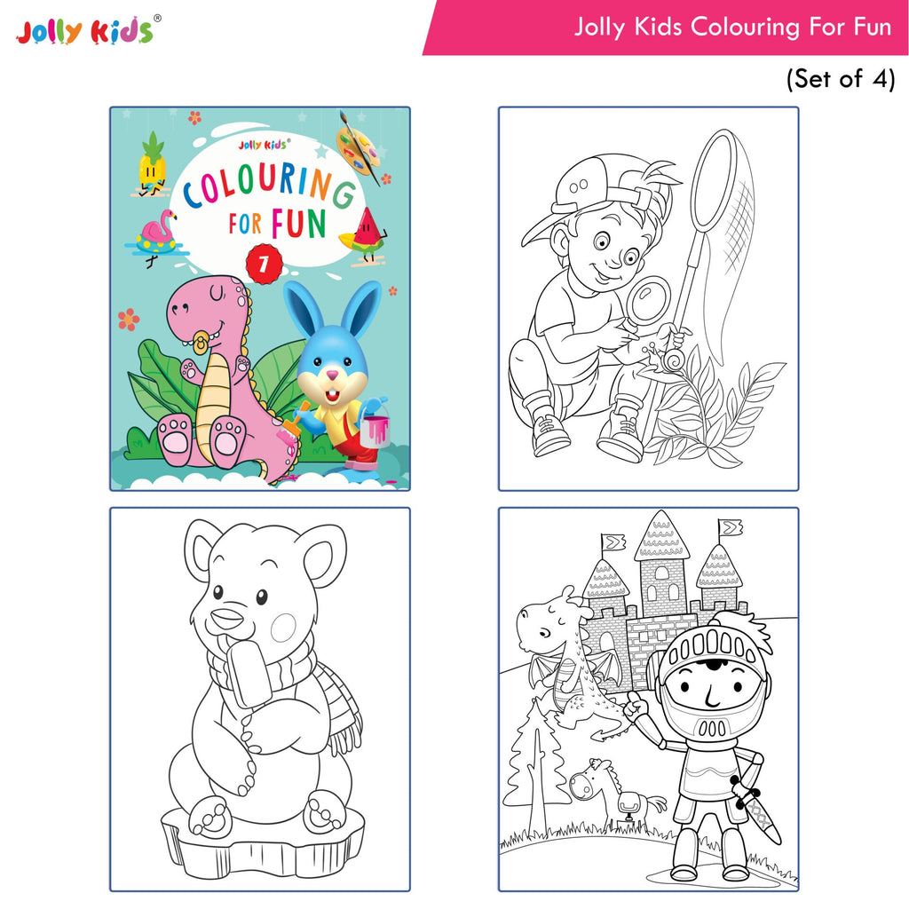 Jolly Kids Colouring for Fun Books B| Set of 4| Each Book 64 Images|Colouring & Painting Books for Kids|Ages 3-8 Year | Grocsy