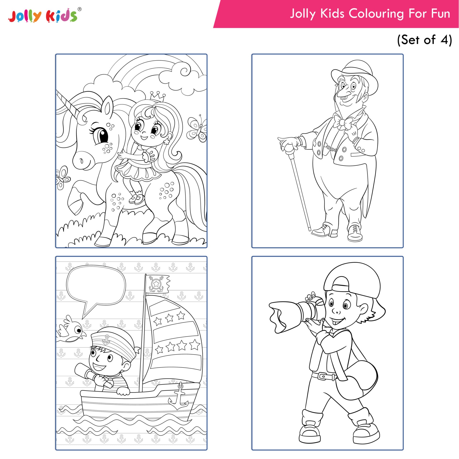Jolly Kids Colouring for Fun Books B| Set of 4| Each Book 64 Images|Colouring & Painting Books for Kids|Ages 3-8 Year | Grocsy