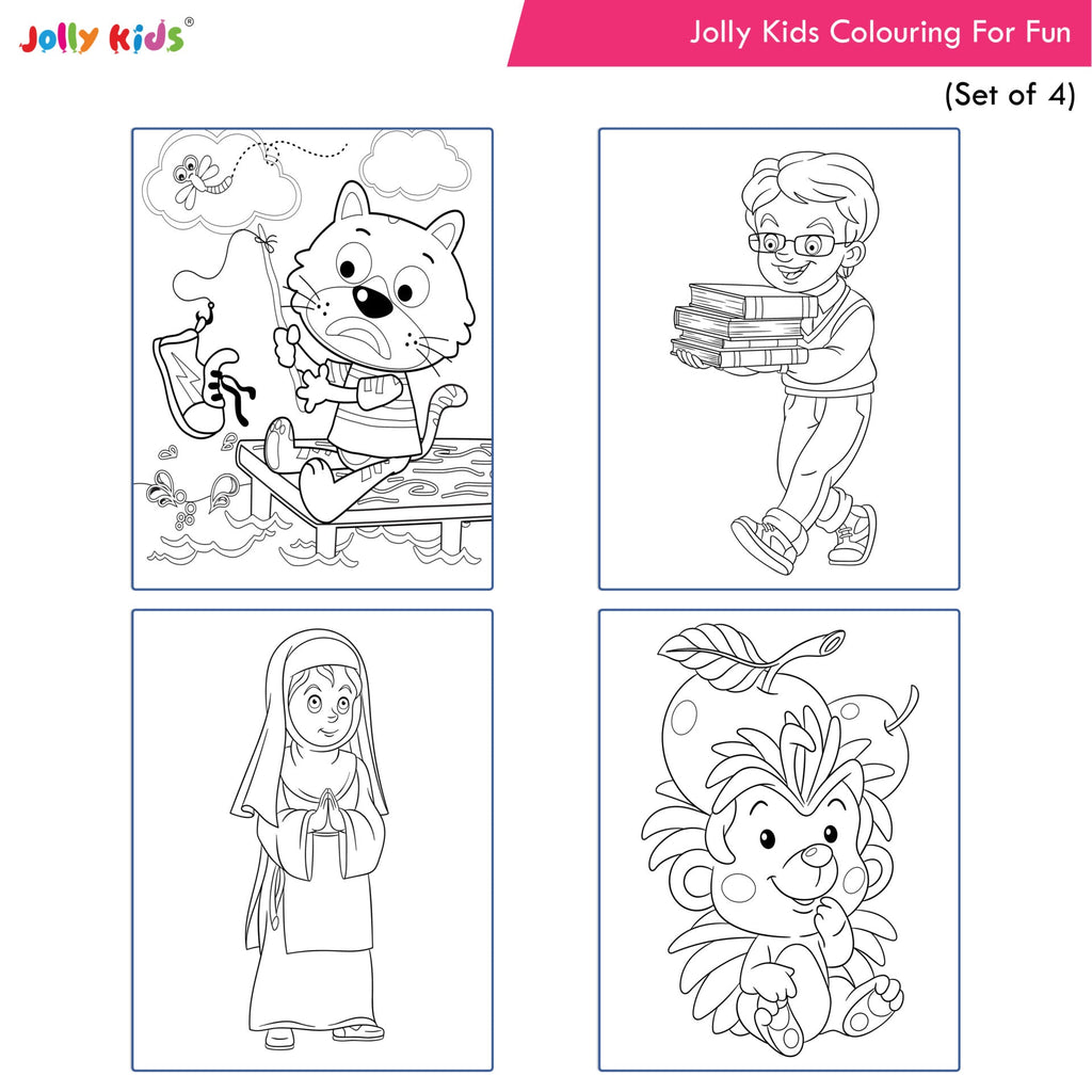 Jolly Kids Colouring for Fun Books B| Set of 4| Each Book 64 Images|Colouring & Painting Books for Kids|Ages 3-8 Year | Grocsy