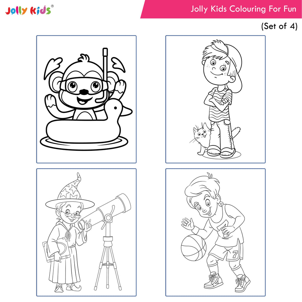 Jolly Kids Colouring for Fun Books B| Set of 4| Each Book 64 Images|Colouring & Painting Books for Kids|Ages 3-8 Year | Grocsy