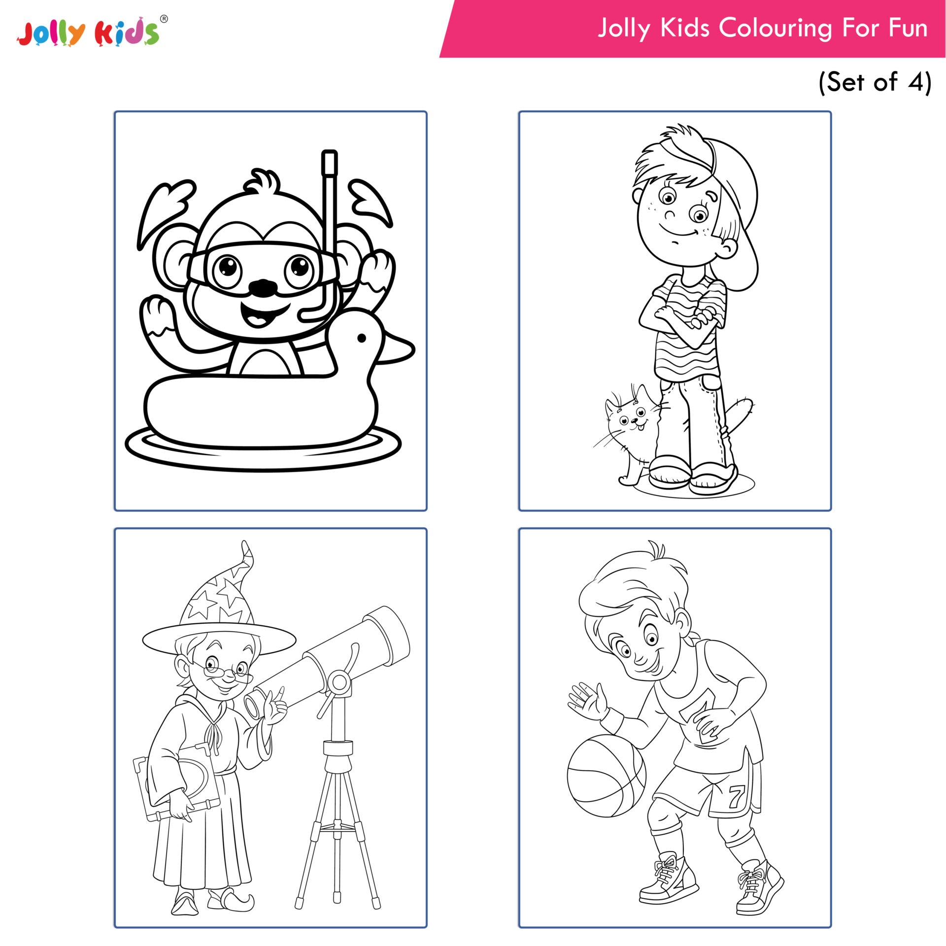 Jolly Kids Colouring for Fun Books B| Set of 4| Each Book 64 Images|Colouring & Painting Books for Kids|Ages 3-8 Year | Grocsy