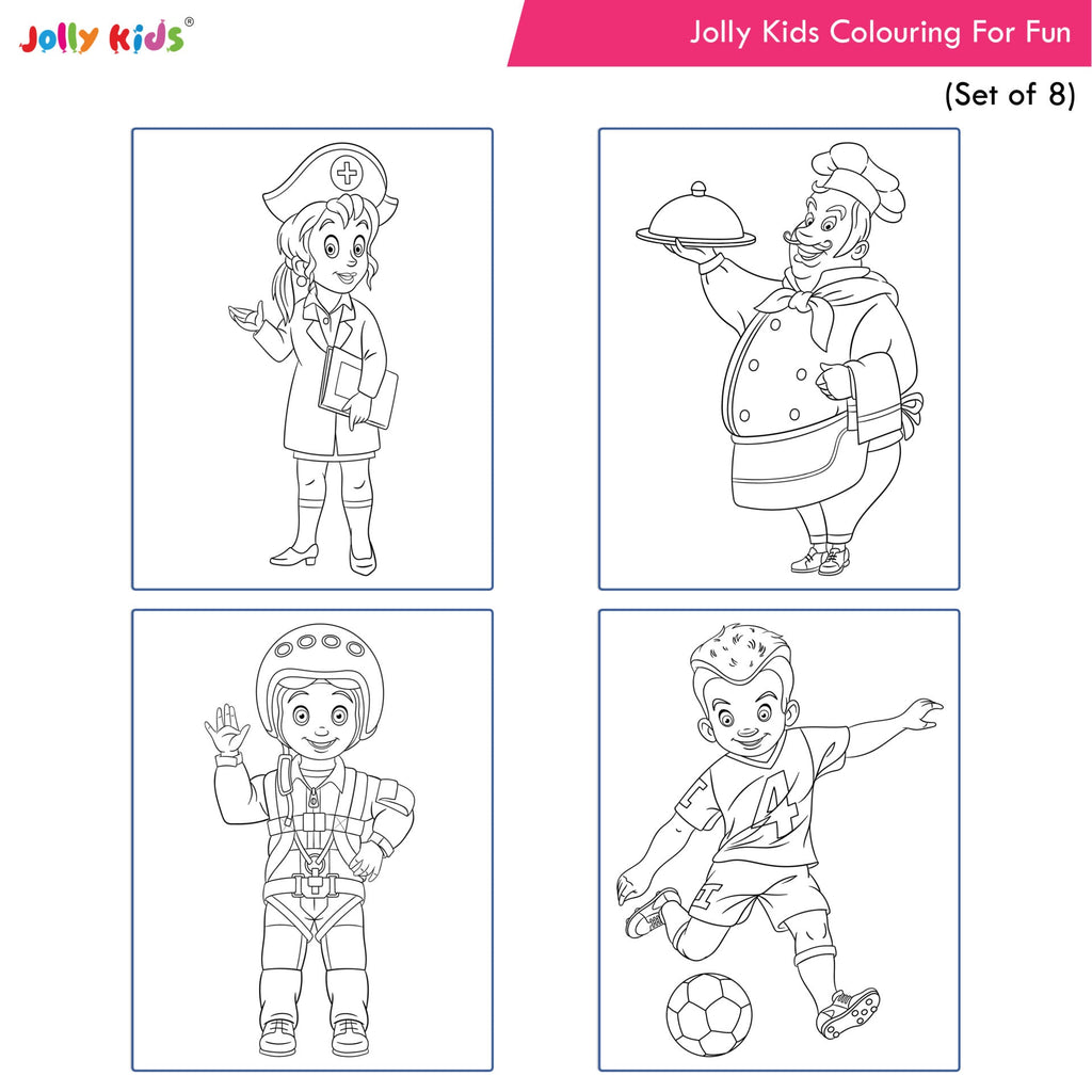 Jolly Kids Colouring for Fun Books For Kids Set of 8| Each Book 64 Images| Colouring & Painting Books| Ages 3 - 8 Year | Grocsy
