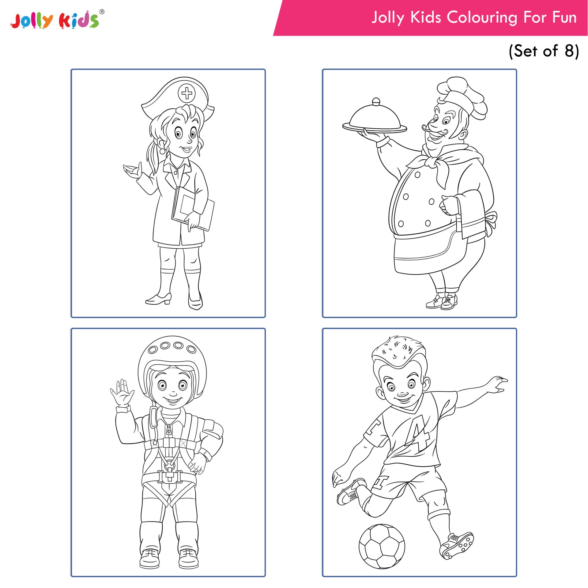 Jolly Kids Colouring for Fun Books For Kids Set of 8| Each Book 64 Images| Colouring & Painting Books| Ages 3 - 8 Year | Grocsy