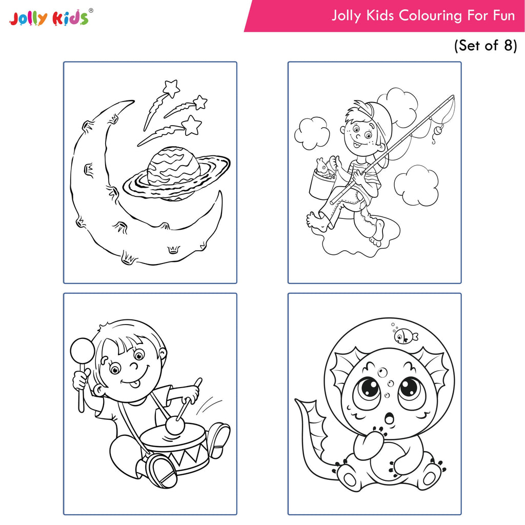 Jolly Kids Colouring for Fun Books For Kids Set of 8| Each Book 64 Images| Colouring & Painting Books| Ages 3 - 8 Year | Grocsy