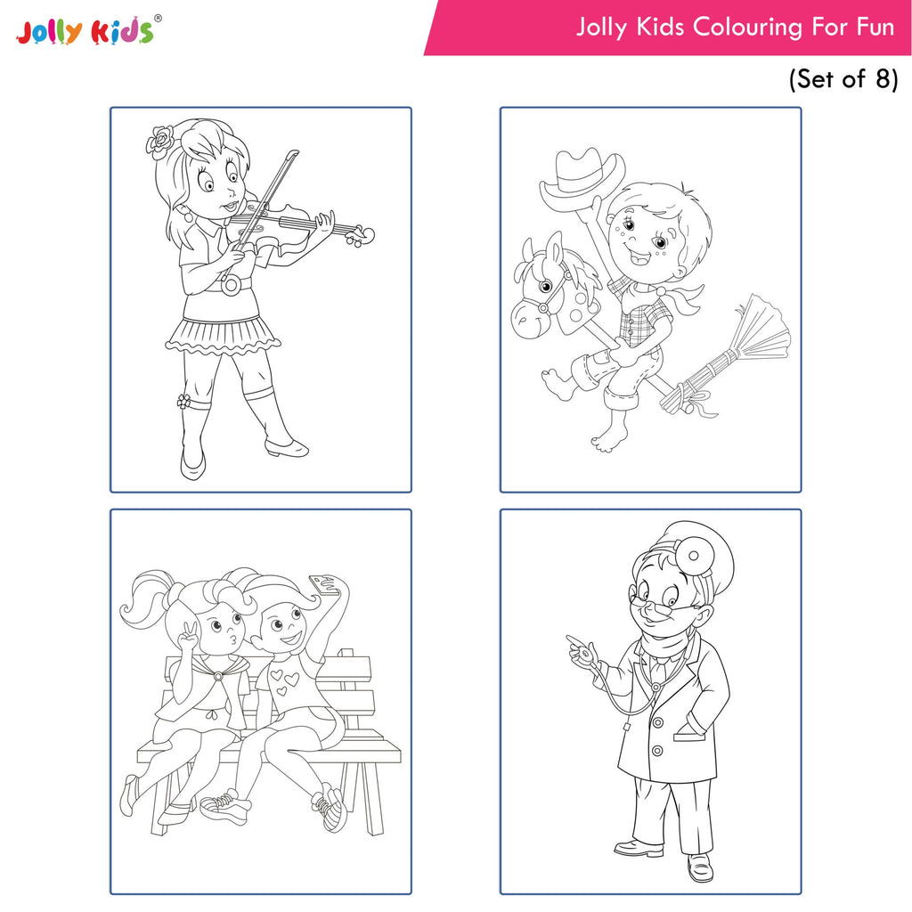 Jolly Kids Colouring for Fun Books For Kids Set of 8| Each Book 64 Images| Colouring & Painting Books| Ages 3 - 8 Year | Grocsy