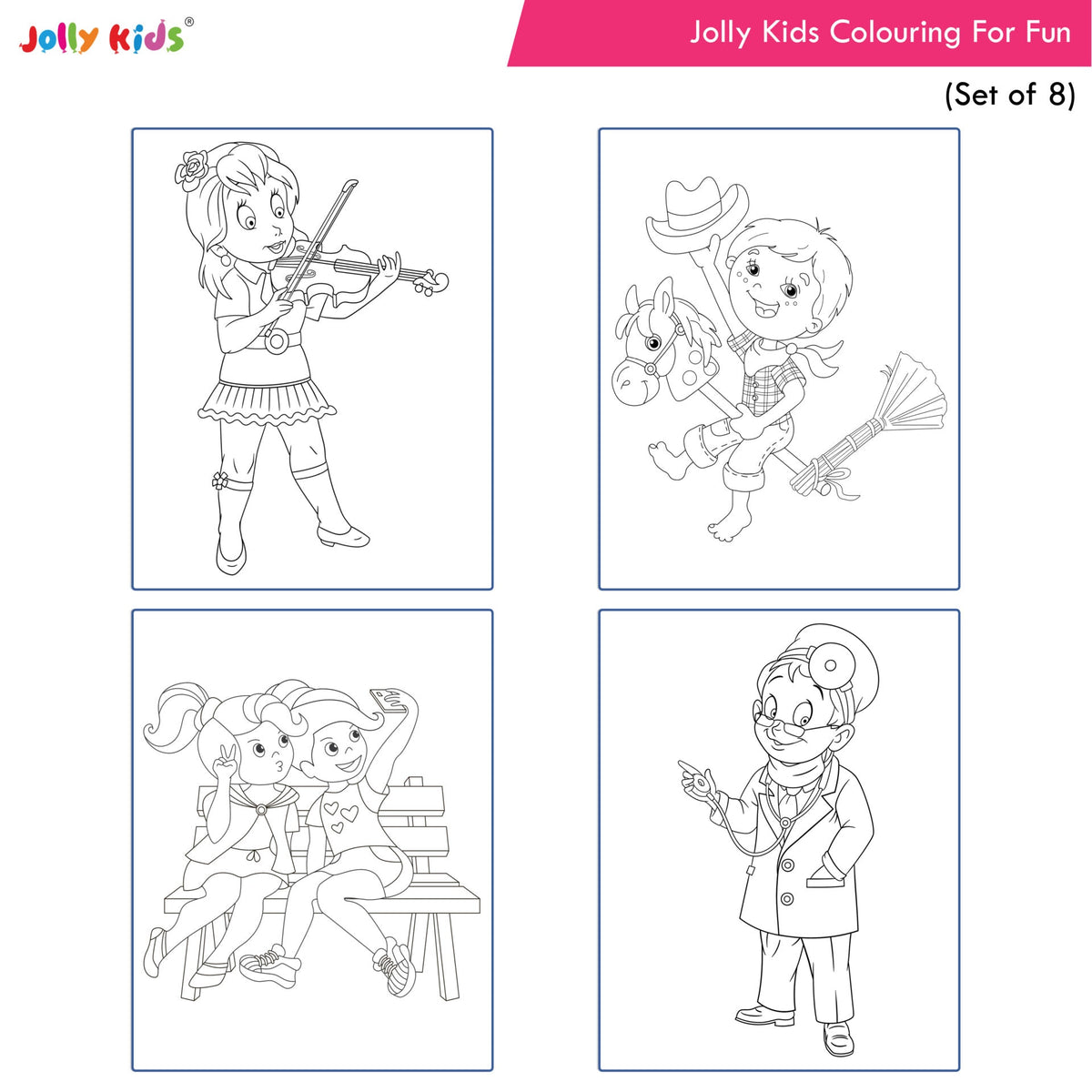Jolly Kids Colouring for Fun Books For Kids Set of 8| Each Book 64 Images| Colouring & Painting Books| Ages 3 - 8 Year | Grocsy