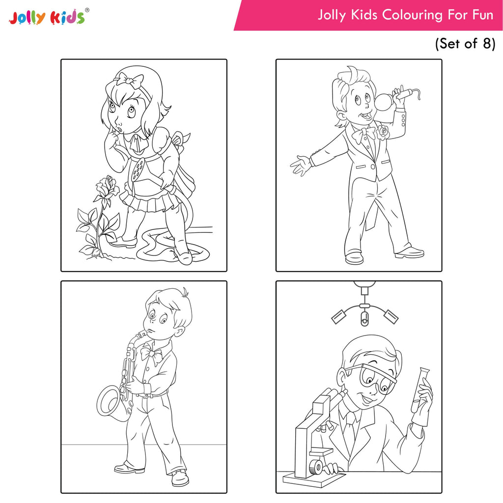 Jolly Kids Colouring for Fun Books For Kids Set of 8| Each Book 64 Images| Colouring & Painting Books| Ages 3 - 8 Year | Grocsy