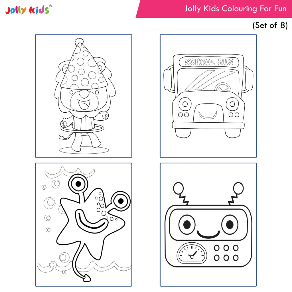 Jolly Kids Colouring for Fun Books For Kids Set of 8| Each Book 64 Images| Colouring & Painting Books| Ages 3 - 8 Year | Grocsy