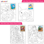 Jolly Kids Copy Colour Books Set of 8| Colouring Books: Animals, Flowers, Dinosaurs, Mermaid, Ocean, Pirates, Princess & Unicorn| Ages 3-10 years | Grocsy