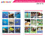 Jolly Kids Cut & Paste Project, Activities & Scrap Books Set of 4| Activity Charts-Flowers, Animals, National Flags etc | Grocsy