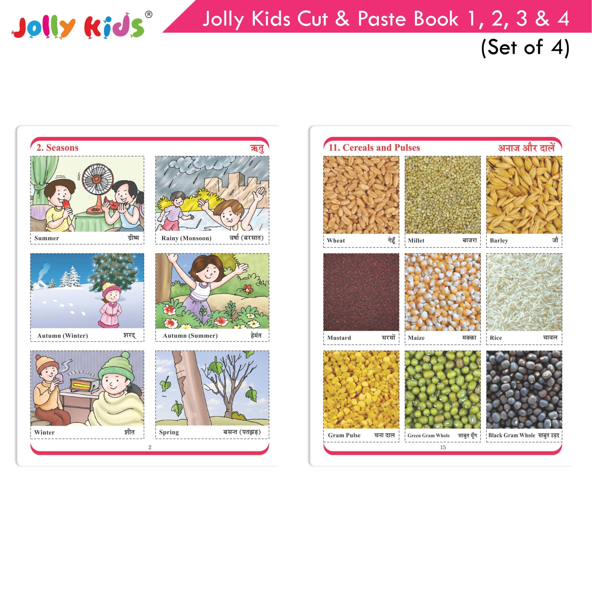 Jolly Kids Cut & Paste Project, Activities & Scrap Books Set of 4| Activity Charts-Flowers, Animals, National Flags etc | Grocsy