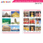Jolly Kids Cut & Paste Project, Activities & Scrap Books Set of 4| Activity Charts-Flowers, Animals, National Flags etc | Grocsy