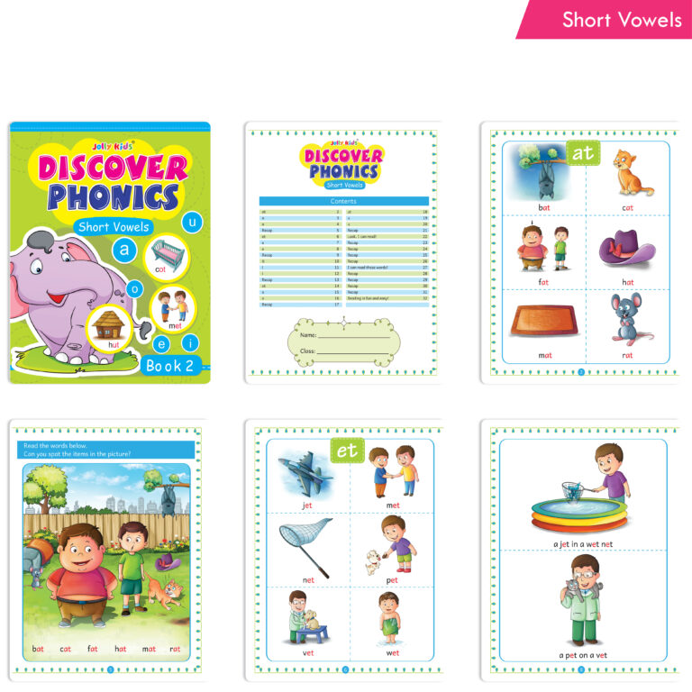 Jolly Kids Discover Phonics Book Set (Set of 5) | Vowel Letter Sounds | Word Families | Consonant Blends | Phonic Readers | Ages 3-8 Years | Grocsy