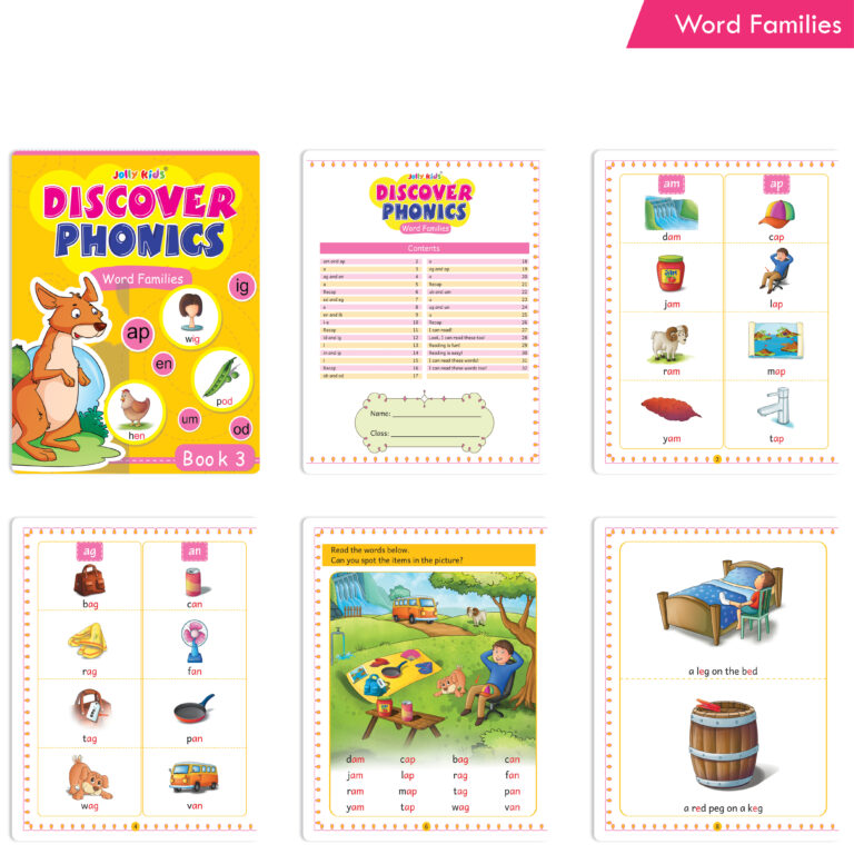 Jolly Kids Discover Phonics Book Set (Set of 5) | Vowel Letter Sounds | Word Families | Consonant Blends | Phonic Readers | Ages 3-8 Years | Grocsy