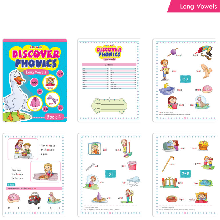 Jolly Kids Discover Phonics Book Set (Set of 5) | Vowel Letter Sounds | Word Families | Consonant Blends | Phonic Readers | Ages 3-8 Years | Grocsy