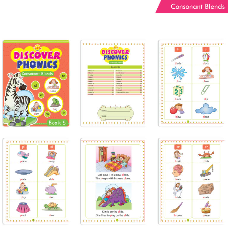 Jolly Kids Discover Phonics Book Set (Set of 5) | Vowel Letter Sounds | Word Families | Consonant Blends | Phonic Readers | Ages 3-8 Years | Grocsy