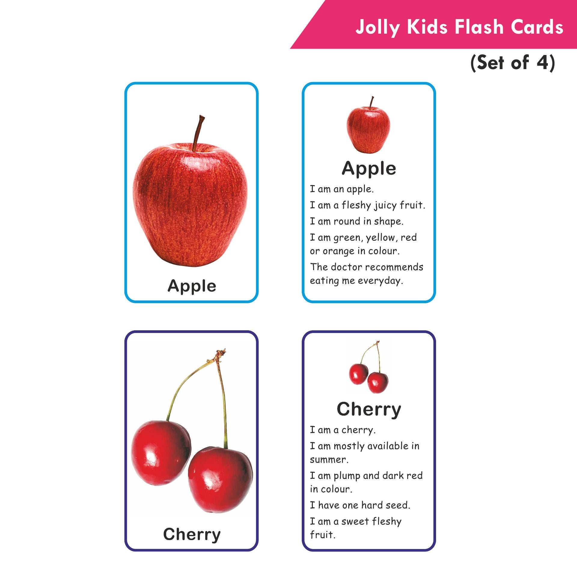 Jolly Kids Pre-school Learning Flash Cards for Kids| Set of 4| 32 Cards on Each Pack| Ages 1-6 Years | Grocsy
