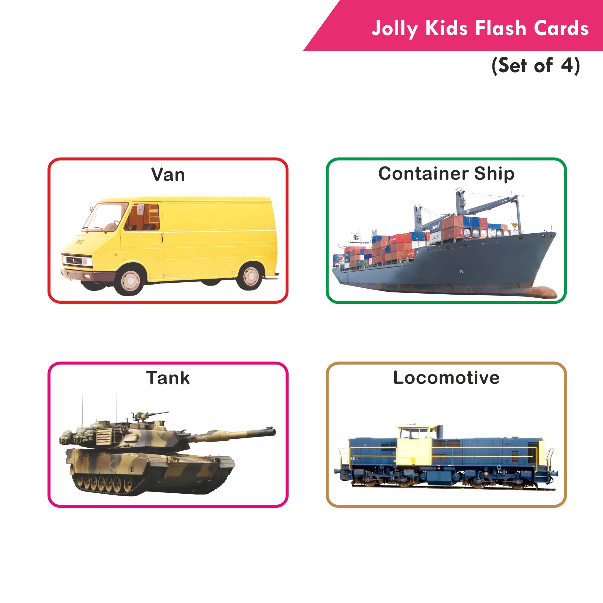 Jolly Kids Pre-school Learning Flash Cards for Kids| Set of 4| 32 Cards on Each Pack| Ages 1-6 Years | Grocsy