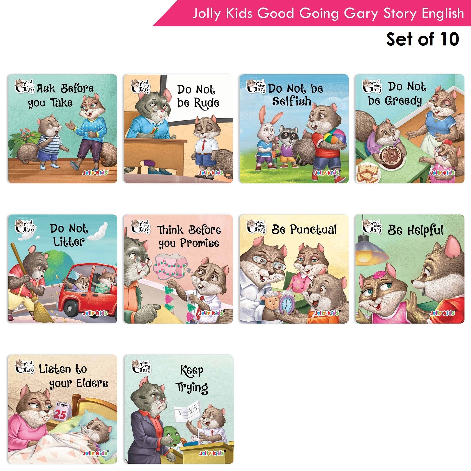 Jolly Kids Good Going Gary Character Building English Short Story Books (Set of 10) | Motivational Story Books for Kids | Grocsy
