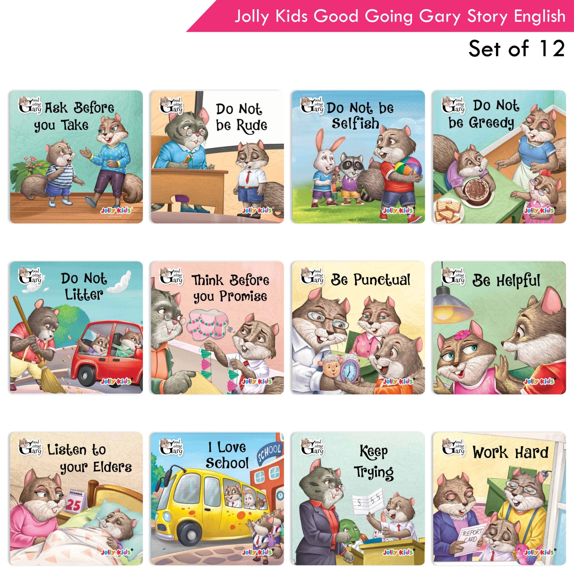 Jolly Kids Good Going Gary Character Building English Story Books for Kids| Set of 12| Character Based Children Story Books| Ages 3 - 8 Years | Grocsy