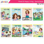 Jolly Kids Good & Happy Living The Social Way Series Books (Set of 8)| Kids Learning Social Reponsibilities in Short Stories Books Ages 3 - 8 Years | Grocsy