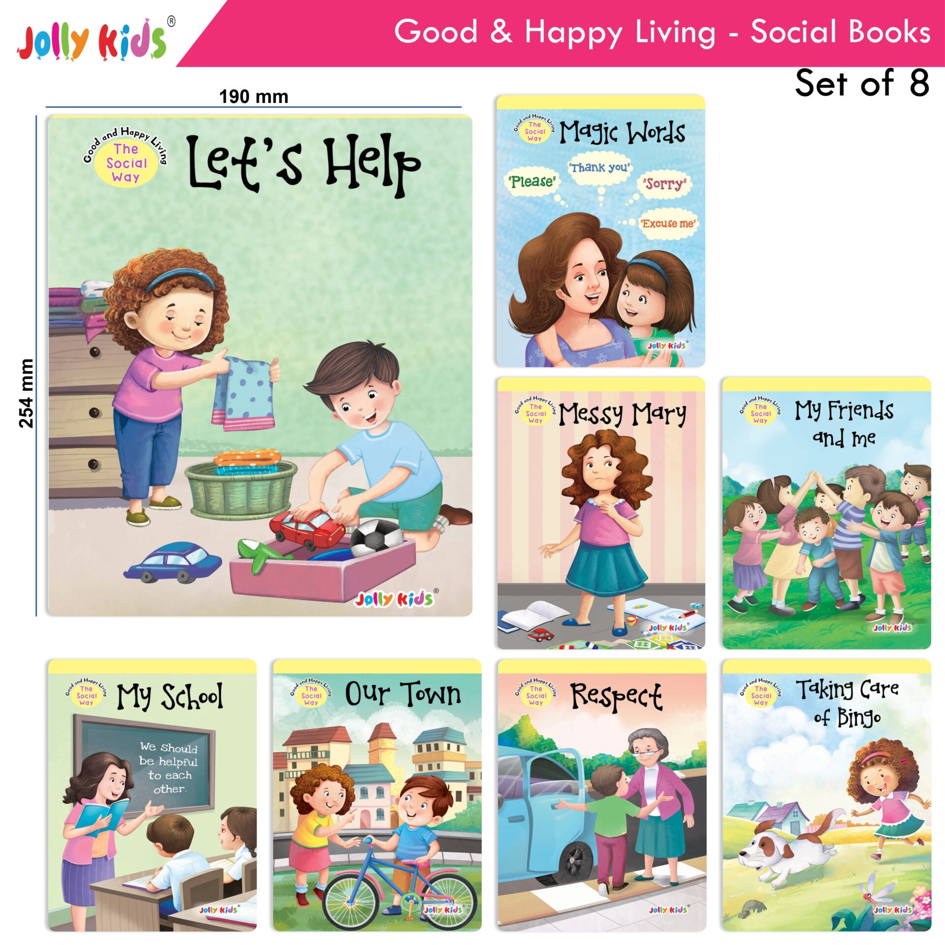 Jolly Kids Good & Happy Living The Social Way Series Books (Set of 8)| Kids Learning Social Reponsibilities in Short Stories Books Ages 3 - 8 Years | Grocsy