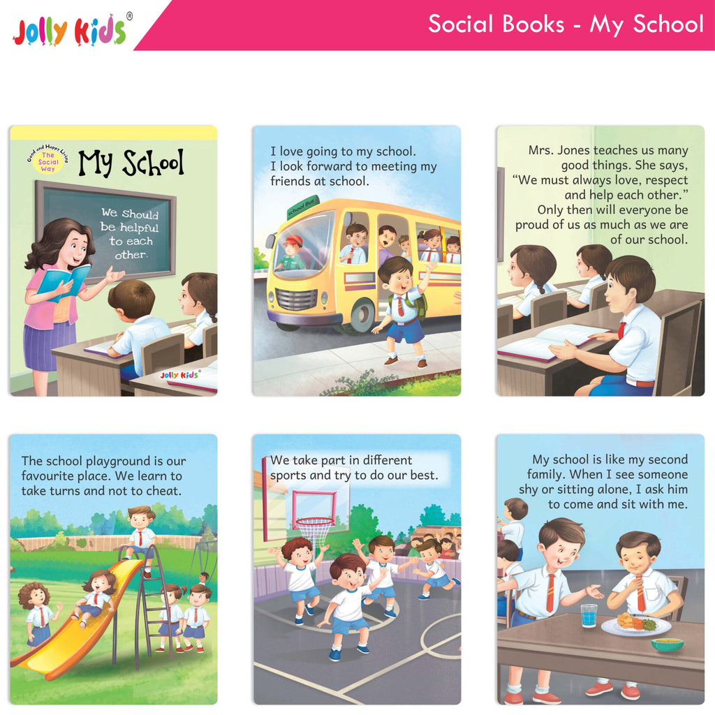 Jolly Kids Good & Happy Living The Social Way Series Books (Set of 8)| Kids Learning Social Reponsibilities in Short Stories Books Ages 3 - 8 Years | Grocsy