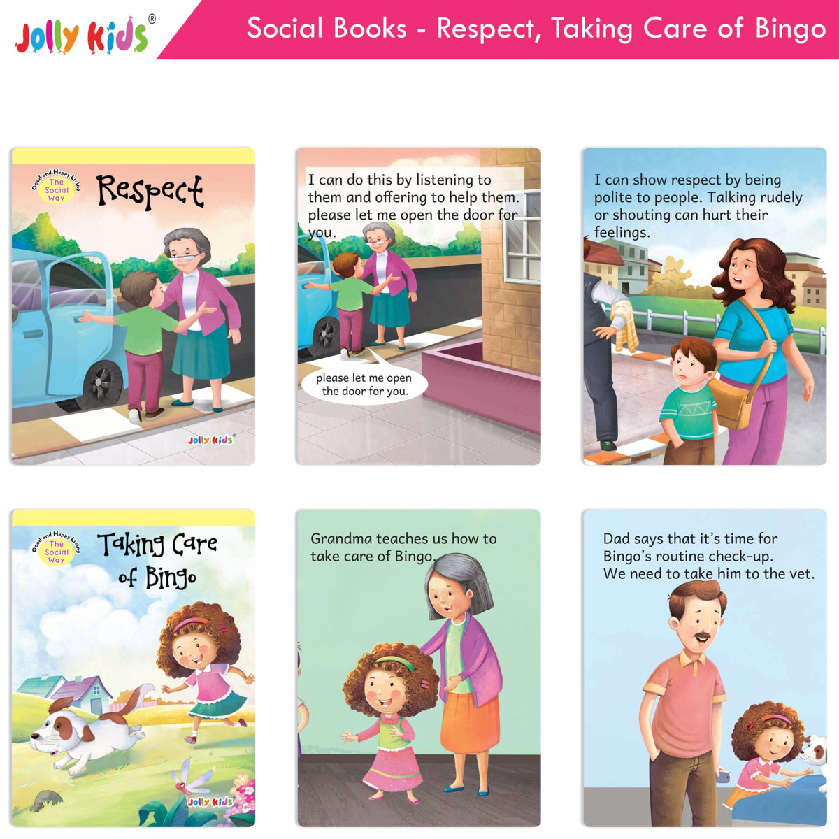 Jolly Kids Good & Happy Living The Social Way Series Books (Set of 8)| Kids Learning Social Reponsibilities in Short Stories Books Ages 3 - 8 Years | Grocsy