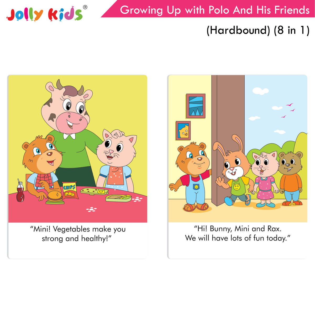 Jolly Kids Growing Up with Polo And His Friends| 8 in 1| Large Print Hardbound Character base Story Book for Kids Ages 3-8 Years | Grocsy