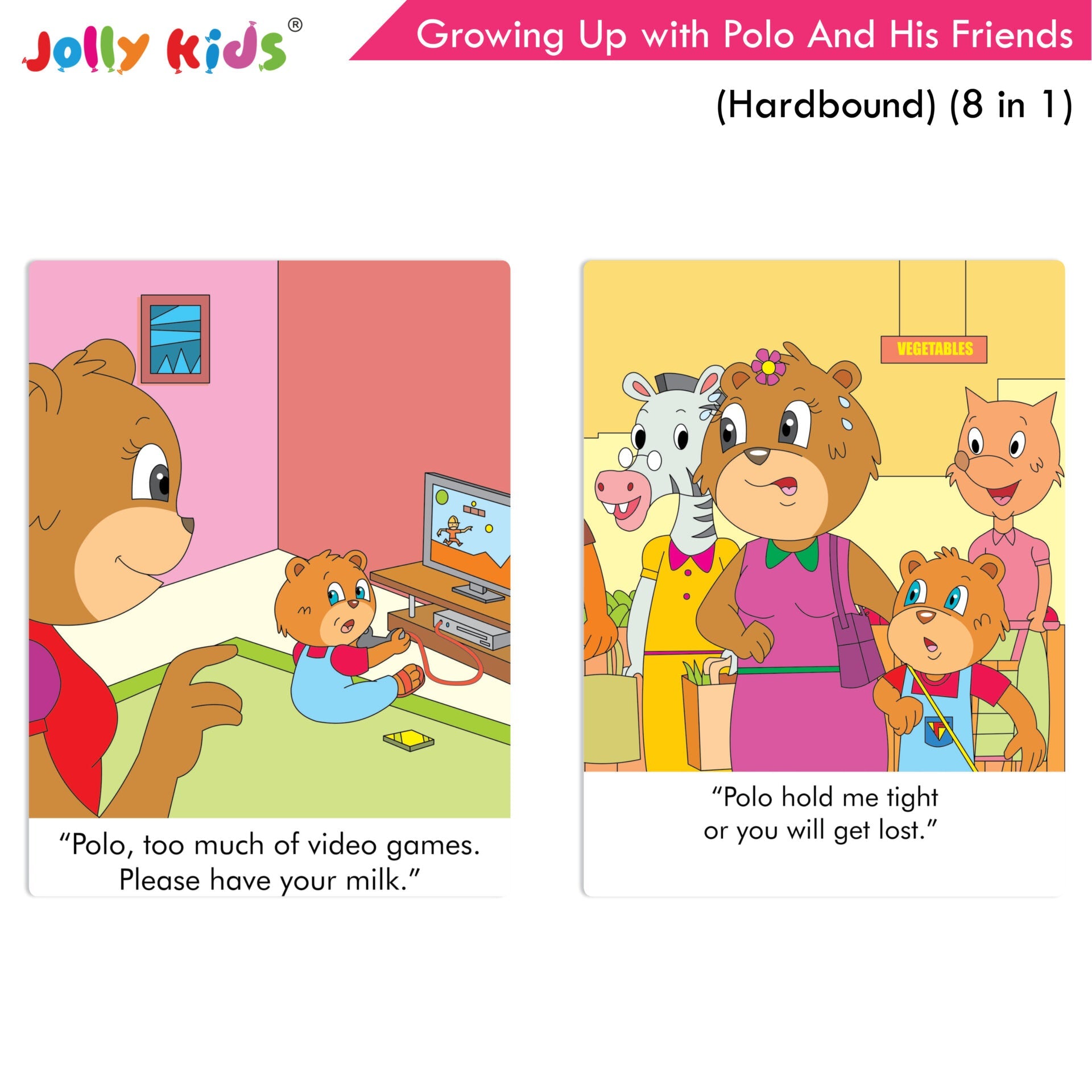 Jolly Kids Growing Up with Polo And His Friends| 8 in 1| Large Print Hardbound Character base Story Book for Kids Ages 3-8 Years | Grocsy