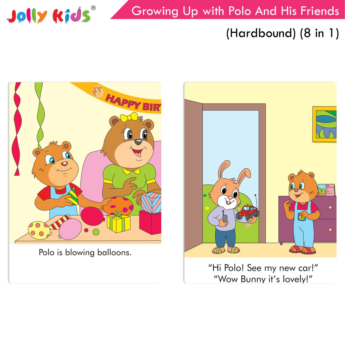Jolly Kids Growing Up with Polo And His Friends| 8 in 1| Large Print Hardbound Character base Story Book for Kids Ages 3-8 Years | Grocsy