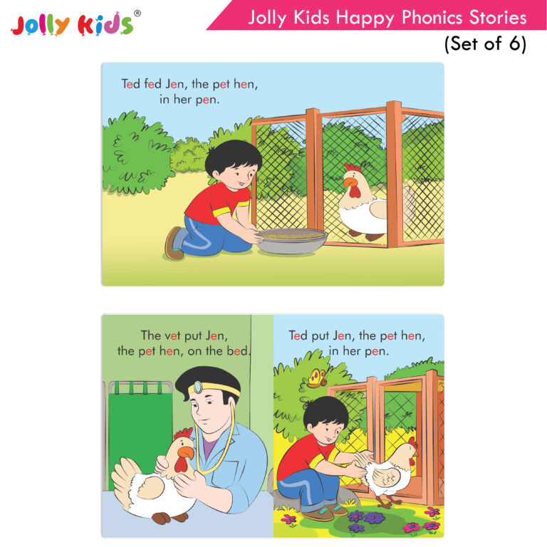 Jolly Kids Large Print Read With Happy Phonics Stories Books Set of 6| Early Year Reading Book| Vowel Sounds Stories Books Ages 3-8 Years | Grocsy