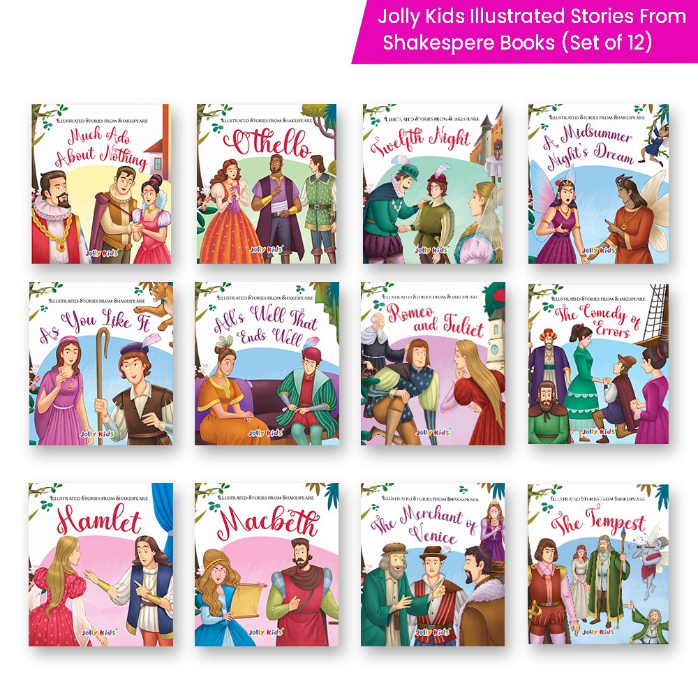 Shakespeare for Young Minds: Jolly Kids' Illustrated Stories Combo Set of 12 Ages 6-12 Years| Family Bonding through Classics Educational Literature | Grocsy