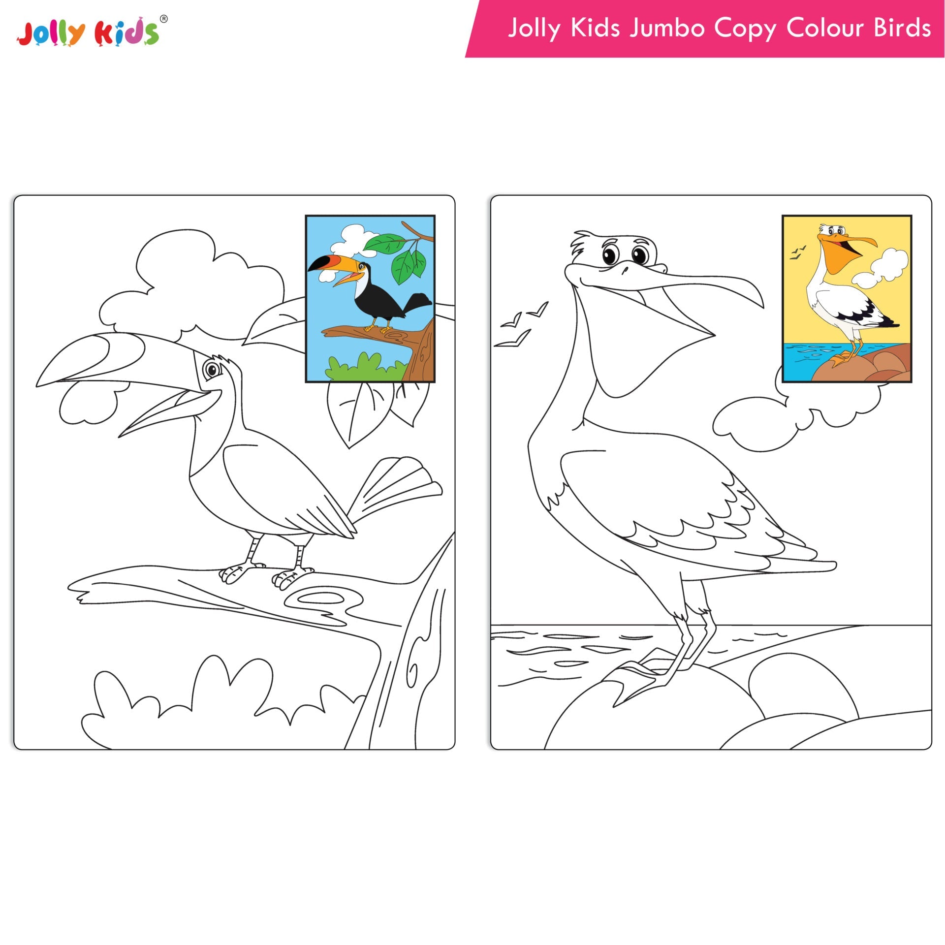 Jolly Kids Jumbo Copy Colouring Books for Kids| Fun Colouring Activity Books: Birds, Dinosaurs, Animals & Ocean| Ages 3-10 Years | Grocsy