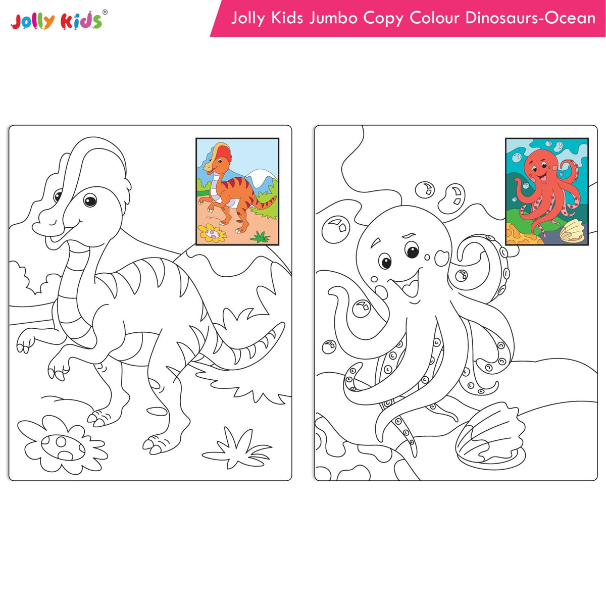 Jolly Kids Jumbo Copy Colouring Books for Kids| Fun Colouring Activity Books: Birds, Dinosaurs, Animals & Ocean| Ages 3-10 Years | Grocsy