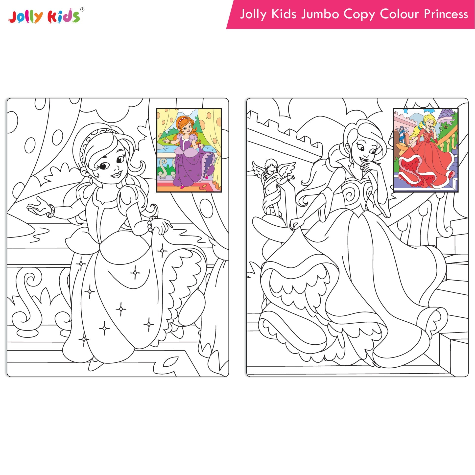Jolly Kids Jumbo Copy Colour Book for Kids| Colouring Book Themes: Unicorns, Princess, Pirates, Mermaid |Ages 3-10 Years | Grocsy