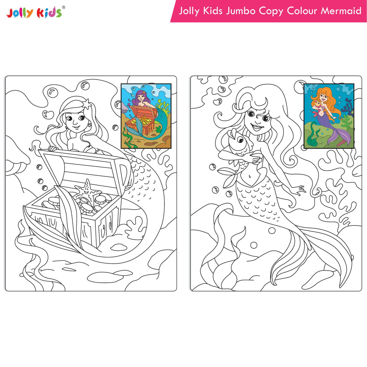 Jolly Kids Jumbo Copy Colour Book for Kids| Colouring Book Themes: Unicorns, Princess, Pirates, Mermaid |Ages 3-10 Years | Grocsy
