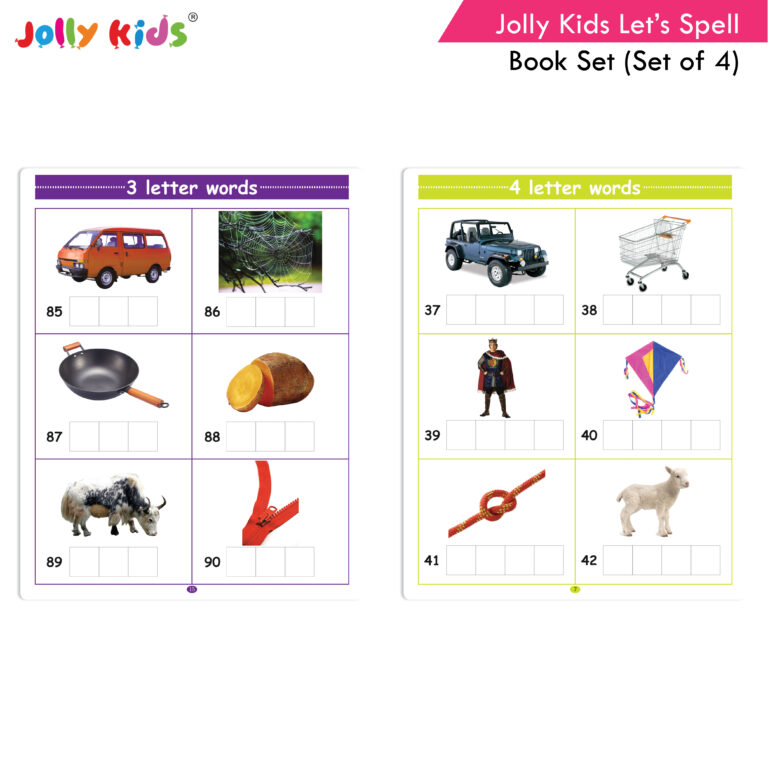 Jolly Kids Let?s Spell 3-4-5-6 Letter Words Books Set of 4| 3 Letter Words | 4 Letter Words| 5 Letter Words| 6 Letter Words| Ages 3-7 years | Grocsy