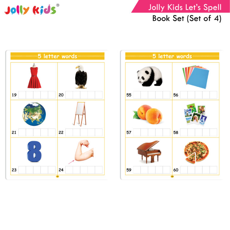 Jolly Kids Let?s Spell 3-4-5-6 Letter Words Books Set of 4| 3 Letter Words | 4 Letter Words| 5 Letter Words| 6 Letter Words| Ages 3-7 years | Grocsy