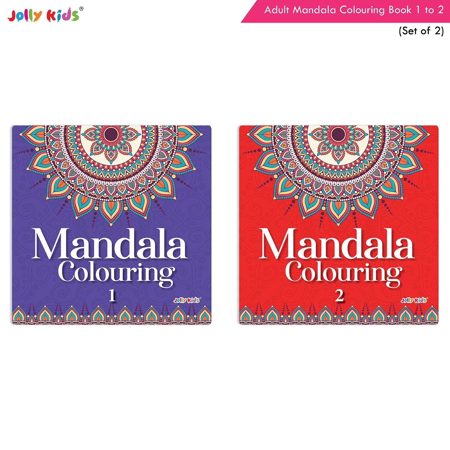 Jolly Kids Adults Mandala Colouring Books A Set of 2| Ideal For Stress Relieving, Relaxing & Meditation Books for Teenager | Grocsy