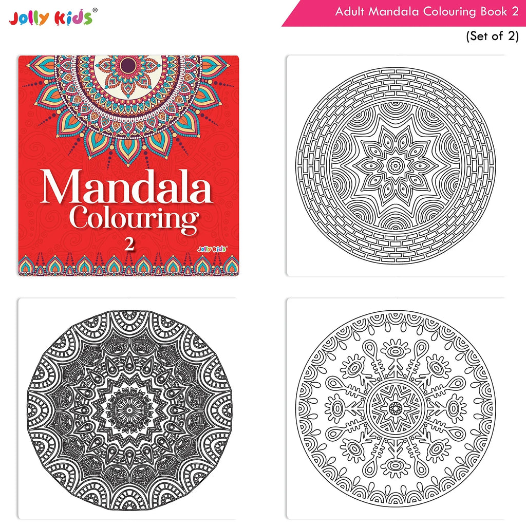 Jolly Kids Adults Mandala Colouring Books A Set of 2| Ideal For Stress Relieving, Relaxing & Meditation Books for Teenager | Grocsy