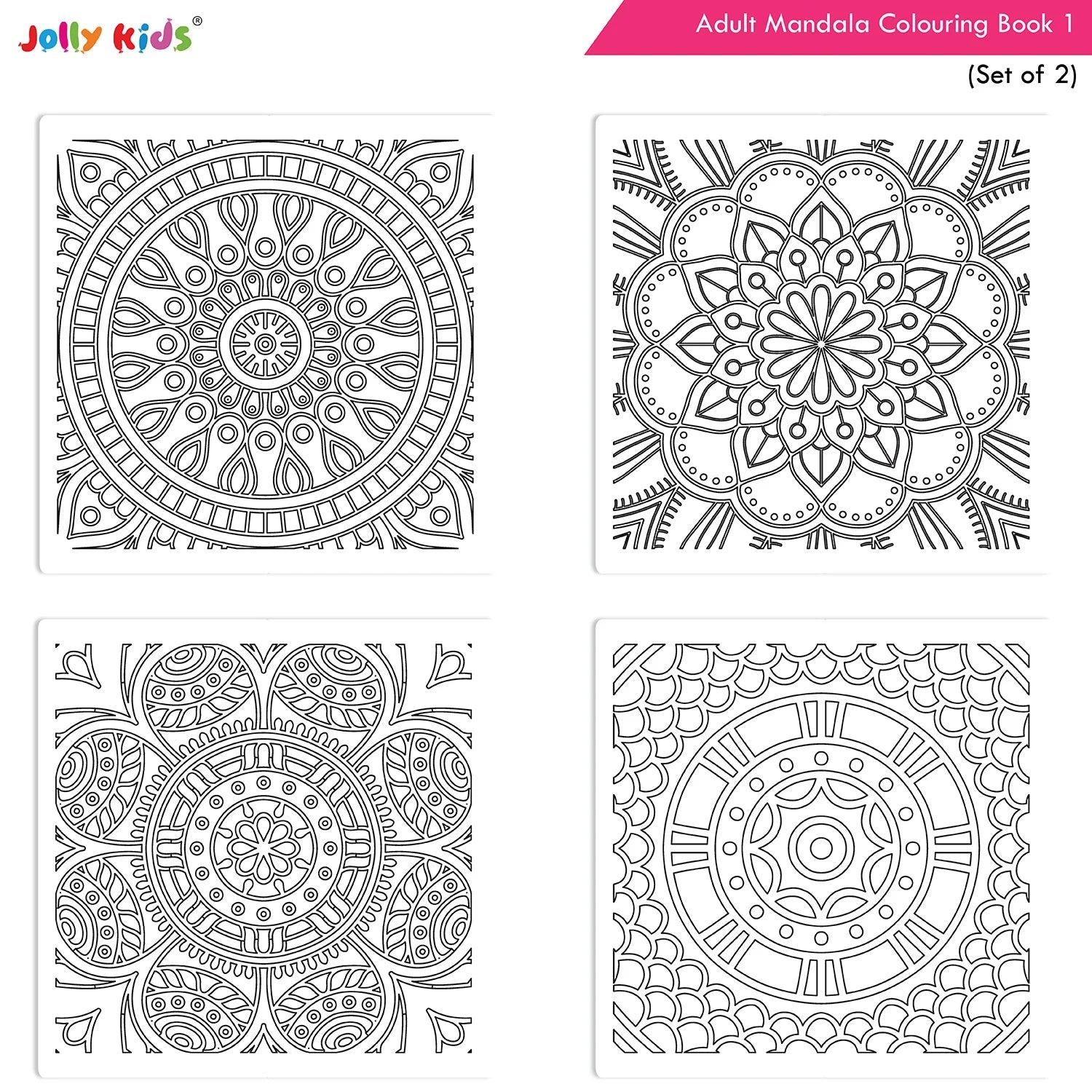 Jolly Kids Adults Mandala Colouring Books A Set of 2| Ideal For Stress Relieving, Relaxing & Meditation Books for Teenager | Grocsy