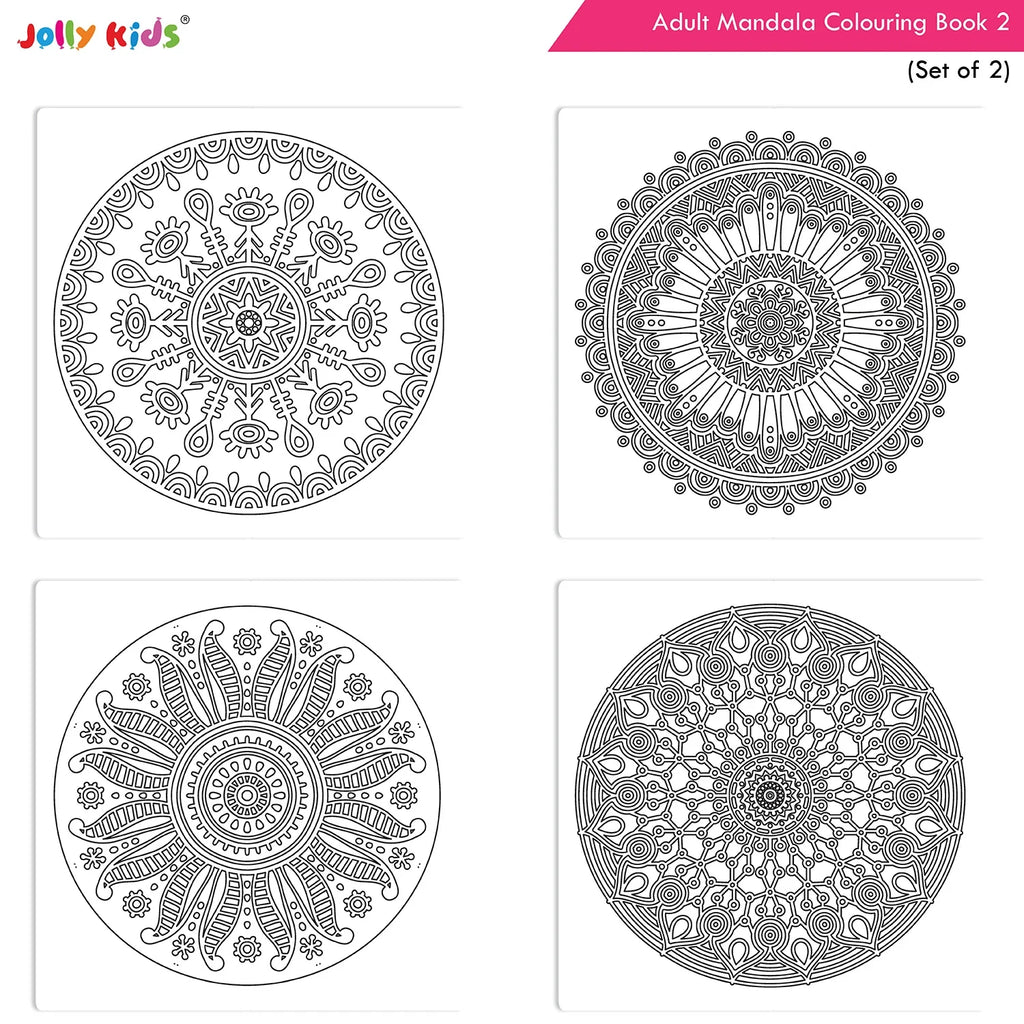 Jolly Kids Adults Mandala Colouring Books A Set of 2| Ideal For Stress Relieving, Relaxing & Meditation Books for Teenager | Grocsy