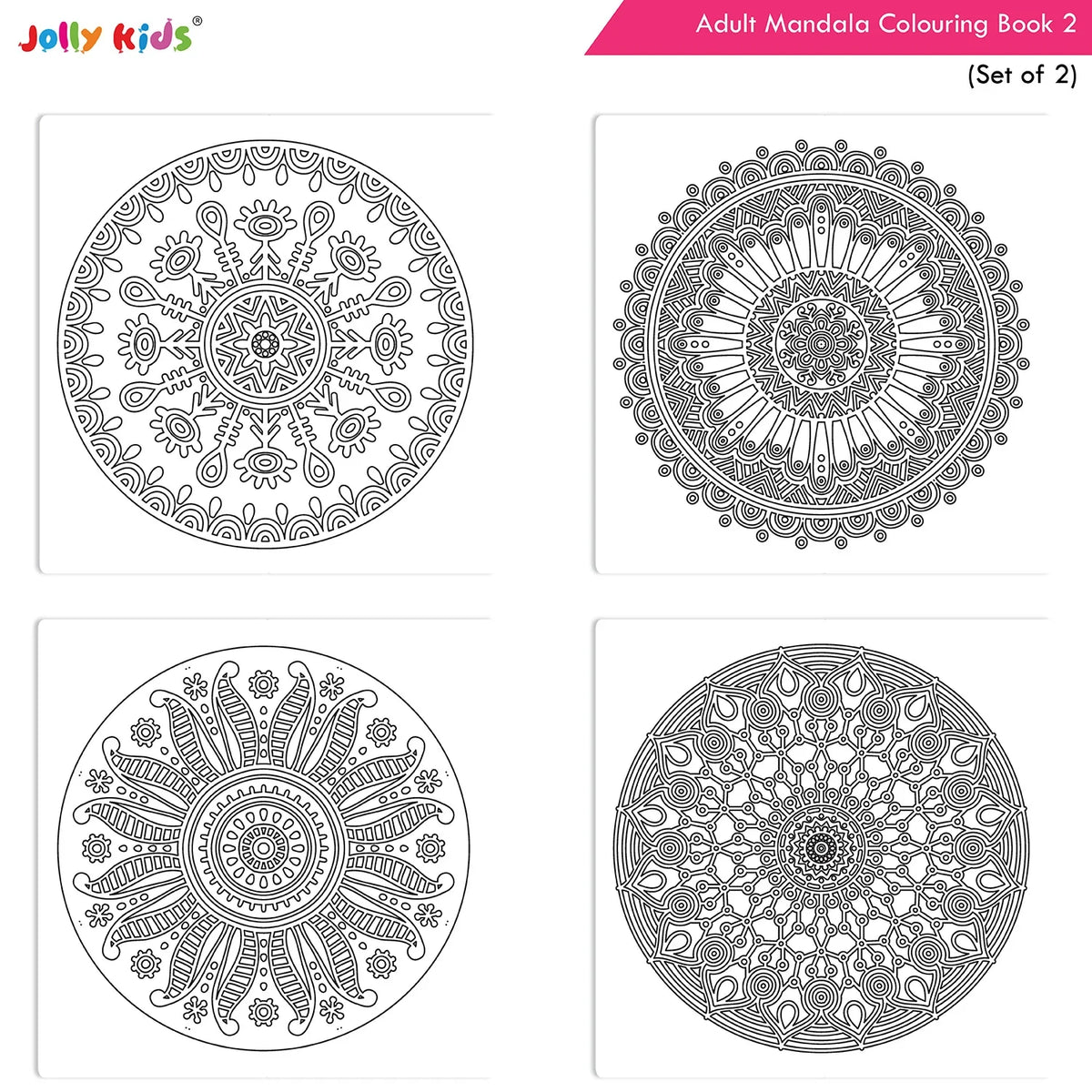 Jolly Kids Adults Mandala Colouring Books A Set of 2| Ideal For Stress Relieving, Relaxing & Meditation Books for Teenager | Grocsy